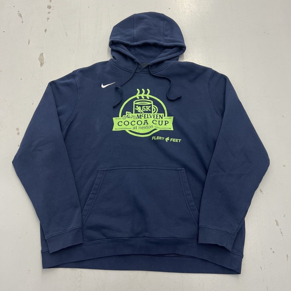 Nike Mens XL Navy Blue Cocoa Cup 5K Fleet Feet Graphic Hoodie Sweatshirt
